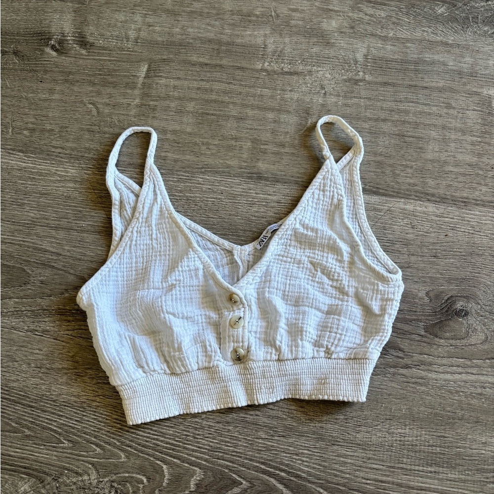 Zara | Textured White Crop Top